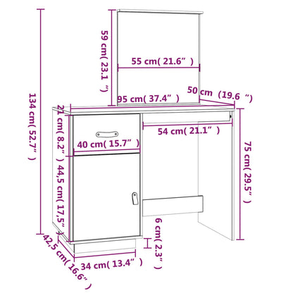 Schminktisch Grau 95x50x134 cm Massivholz Kiefer - Pazzar.ch
