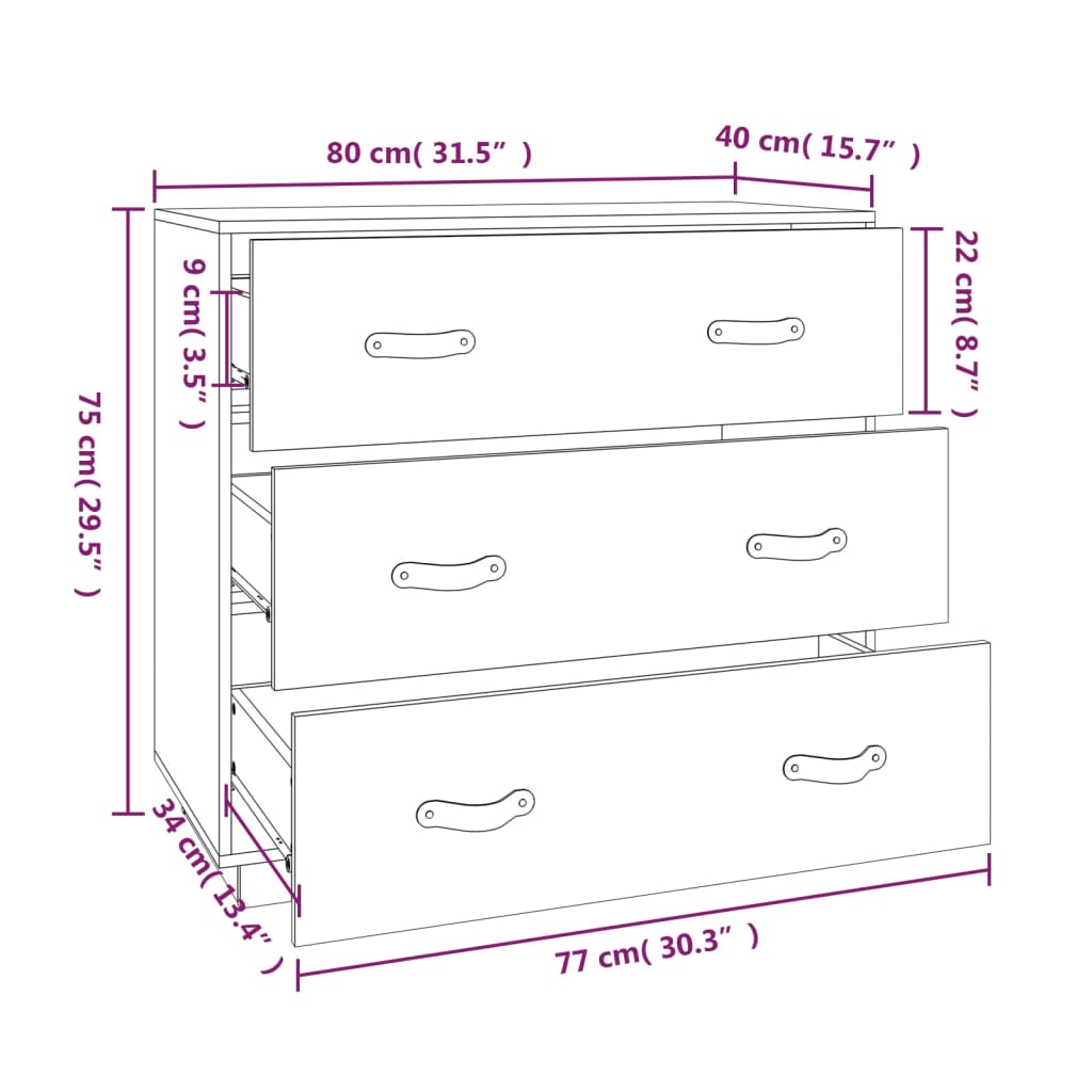 Sideboard Honigbraun 80x40x75 cm Massivholz Kiefer - Pazzar.ch