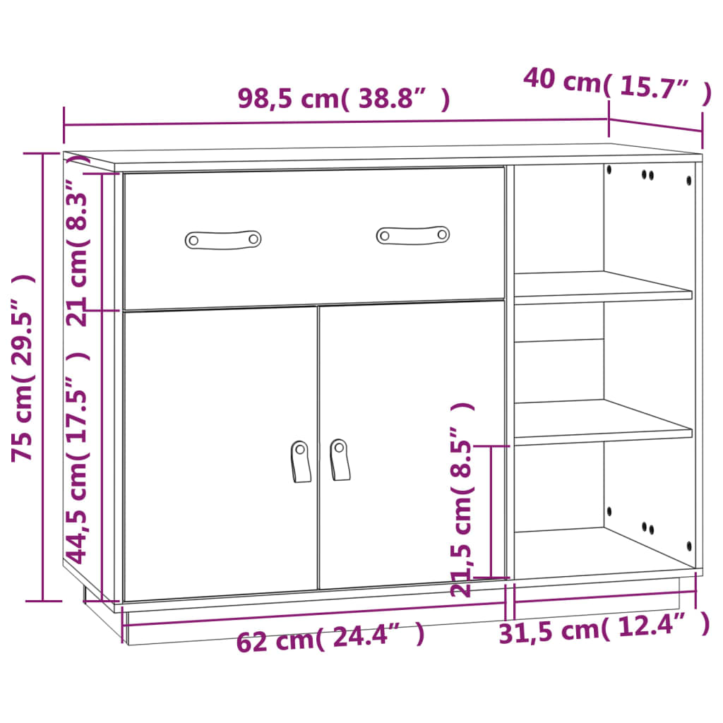 Sideboard Honigbraun 98,5x40x75 cm Massivholz Kiefer - Pazzar.ch