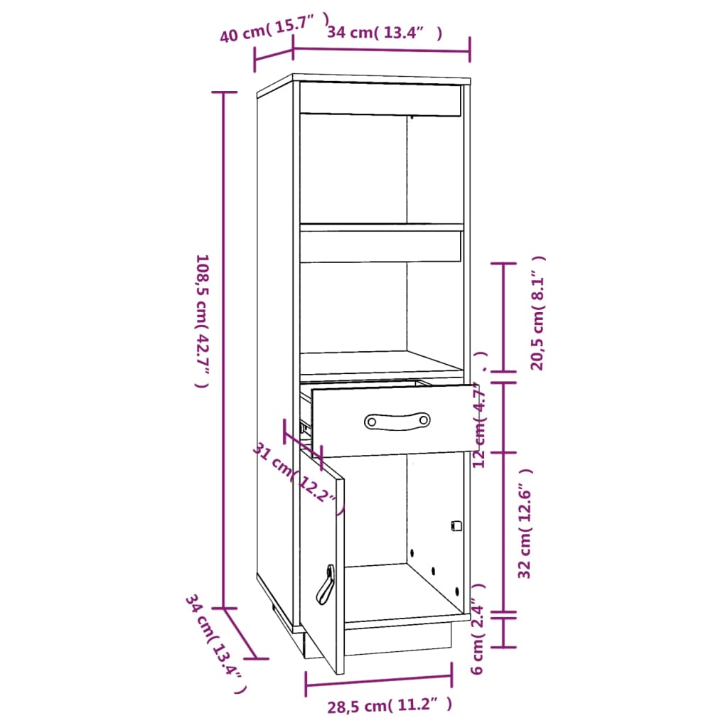Highboard Grau 34x40x108,5 cm Massivholz Kiefer - Pazzar.ch