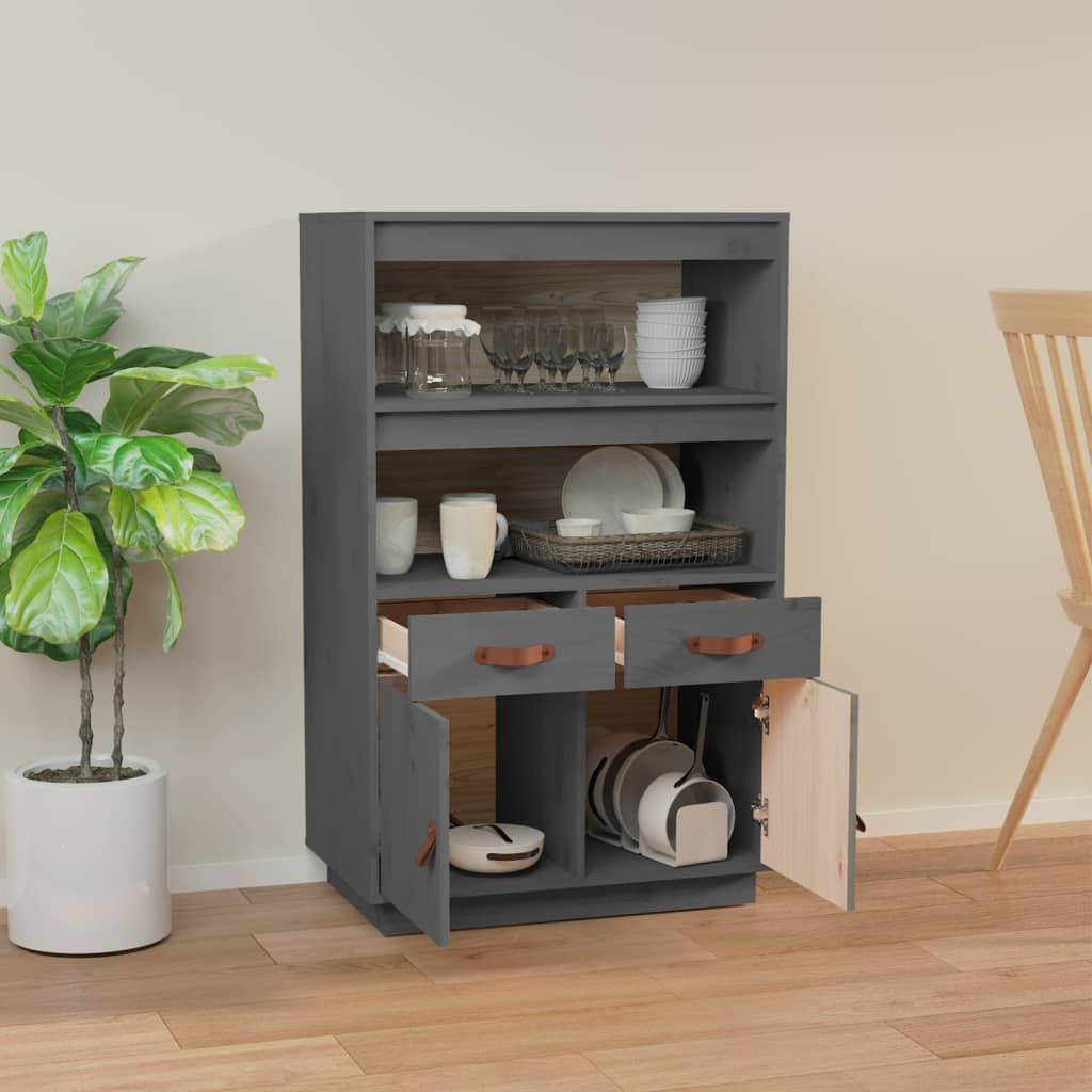 Highboard Grau 67x40x108,5 cm Massivholz Kiefer - Pazzar.ch
