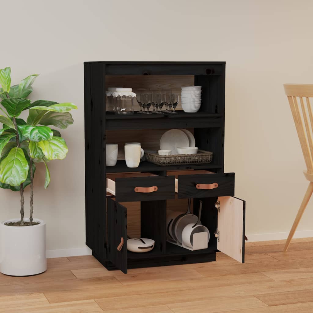Highboard Schwarz 67x40x108,5 cm Massivholz Kiefer - Pazzar.ch