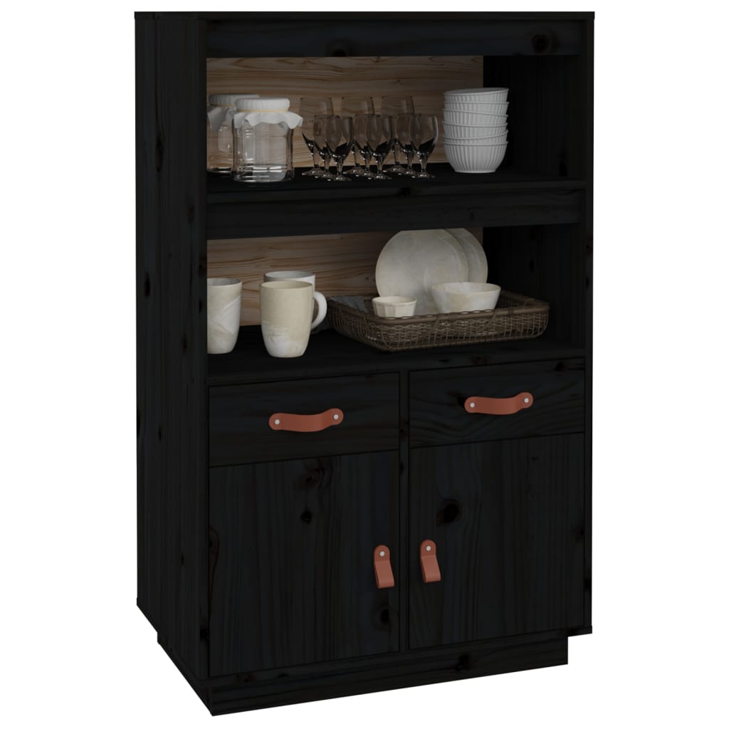 Highboard Schwarz 67x40x108,5 cm Massivholz Kiefer - Pazzar.ch
