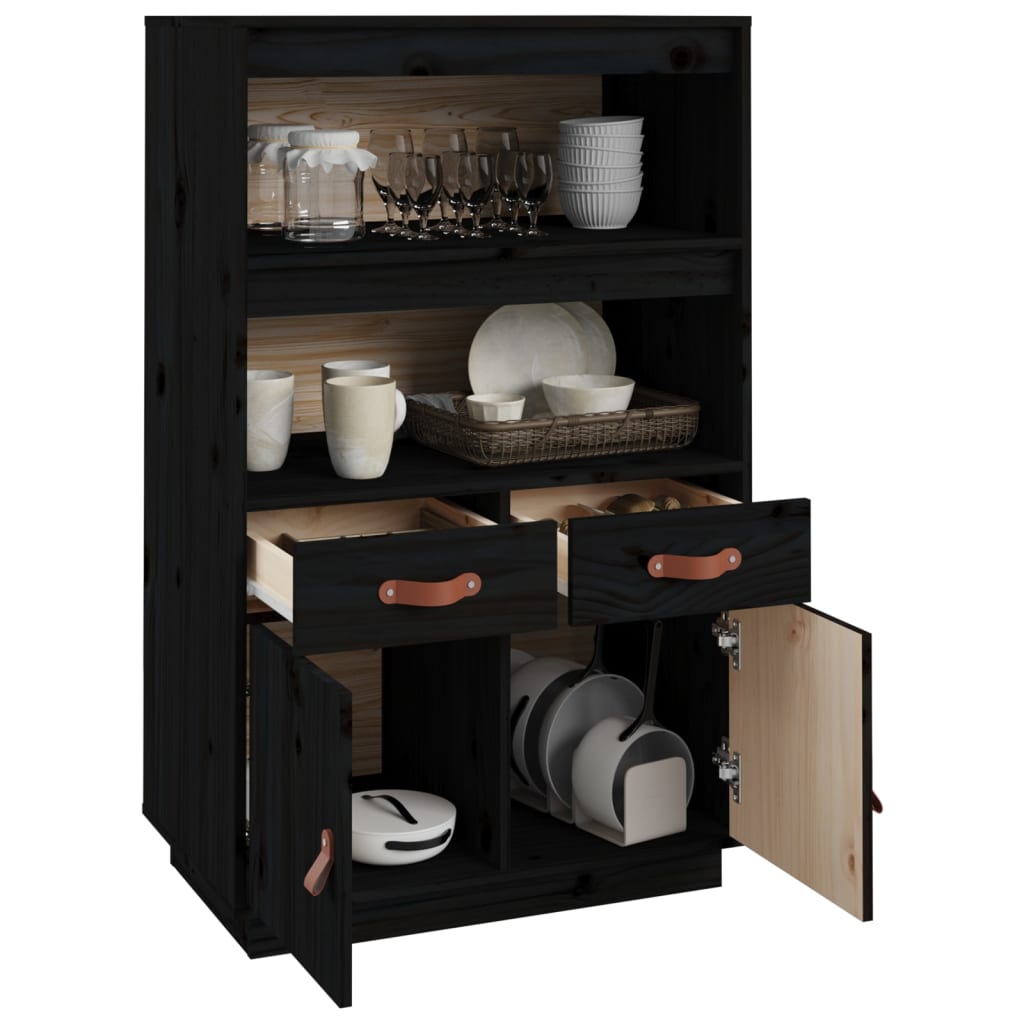 Highboard Schwarz 67x40x108,5 cm Massivholz Kiefer - Pazzar.ch
