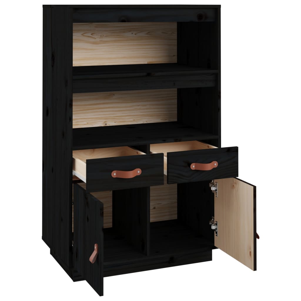 Highboard Schwarz 67x40x108,5 cm Massivholz Kiefer - Pazzar.ch