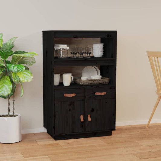 Highboard Schwarz 67x40x108,5 cm Massivholz Kiefer - Pazzar.ch