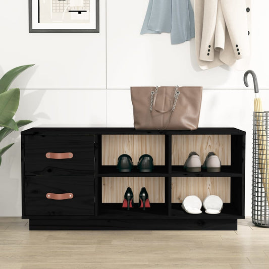 Schuhbank Schwarz 100x34x45 cm Massivholz Kiefer - Pazzar.ch