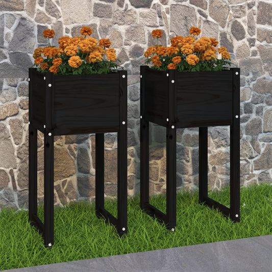 Pflanzkübel 2 Stk. Schwarz 40x40x81 cm Massivholz Kiefer - Pazzar.ch
