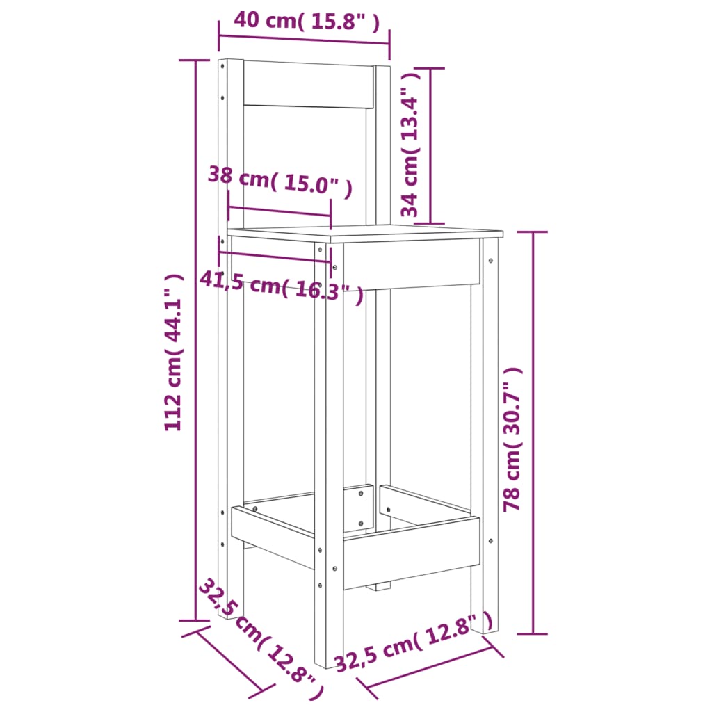 Barstühle 2 Stk. Schwarz 40x41,5x112 cm Massivholz Kiefer - Pazzar.ch