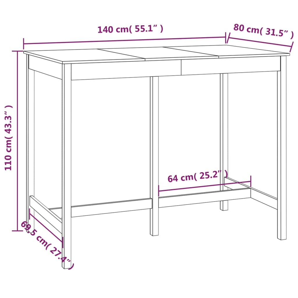 Bartisch Honigbraun 140x80x110 cm Massivholz Kiefer - Pazzar.ch