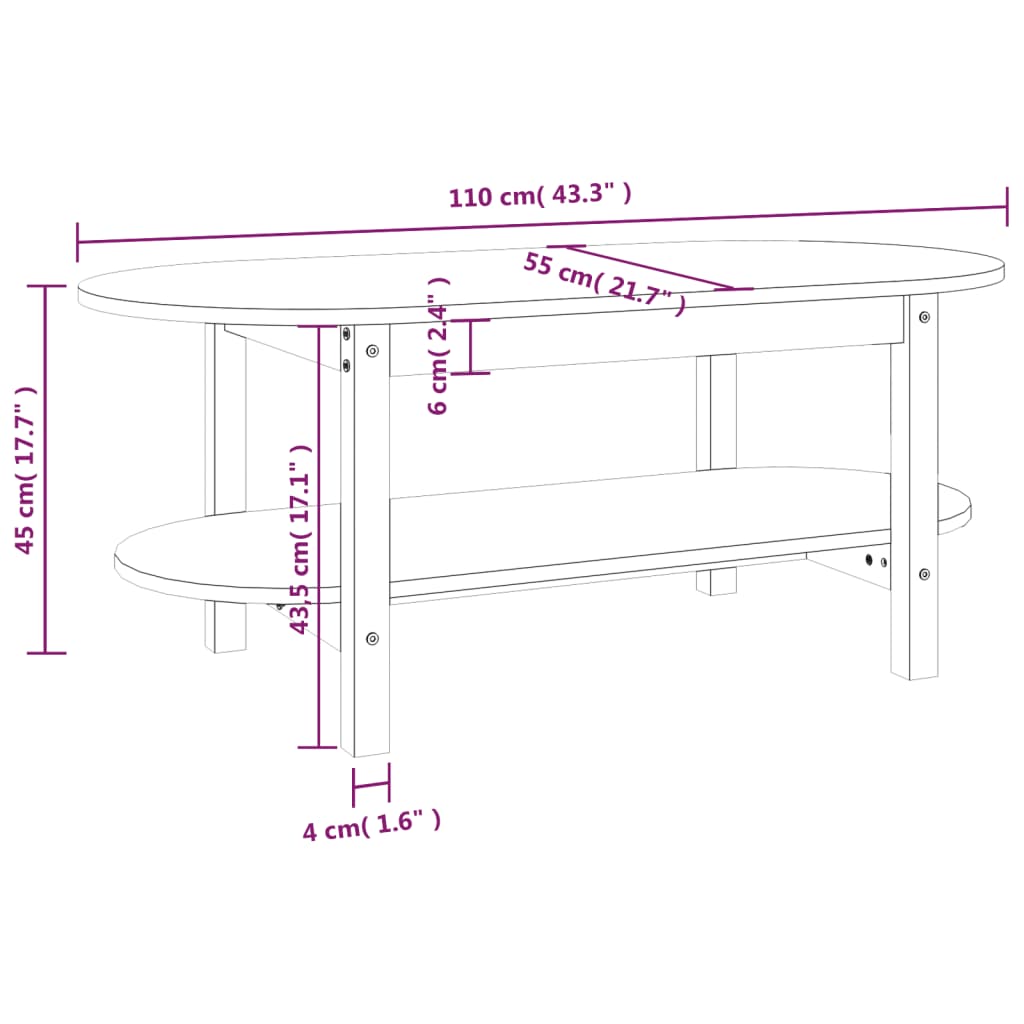 Couchtisch Grau 110x55x45 cm Massivholz Kiefer - Pazzar.ch