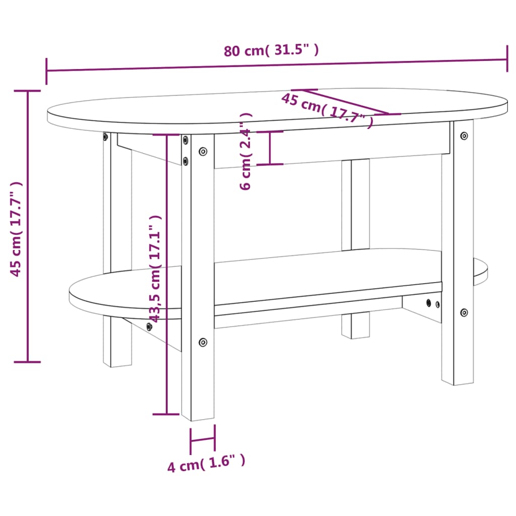 Couchtisch Grau 80x45x45 cm Massivholz Kiefer - Pazzar.ch