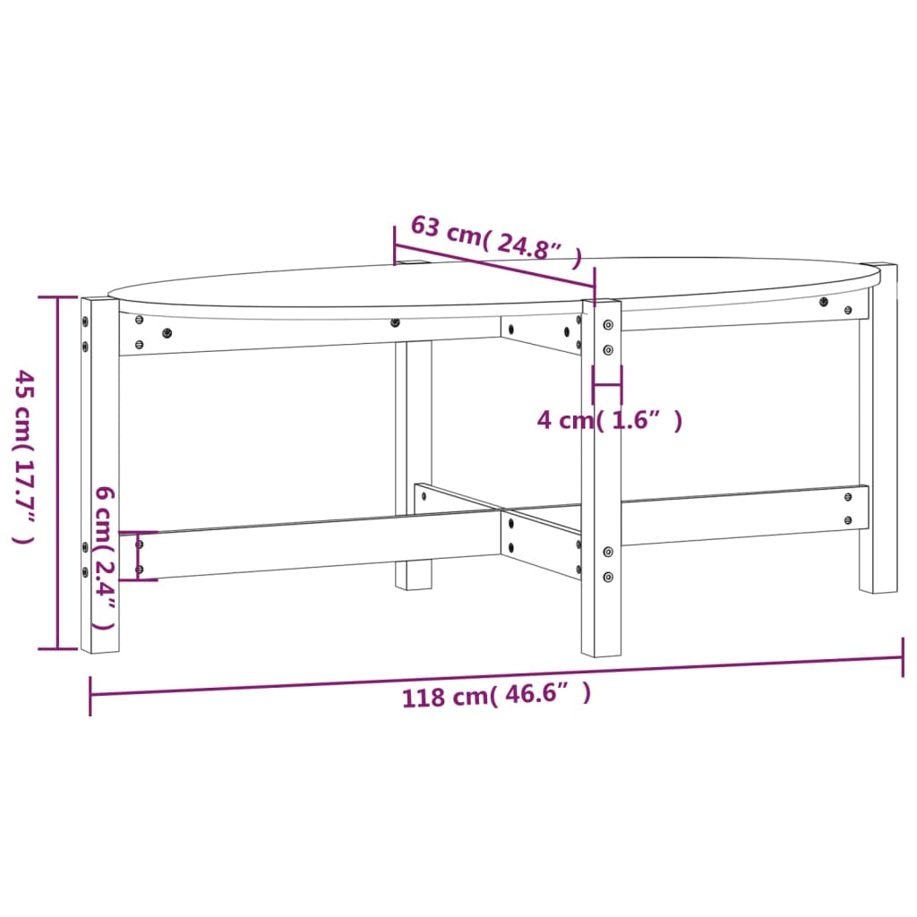 Couchtisch Schwarz 118x63x45 cm Massivholz Kiefer - Pazzar.ch