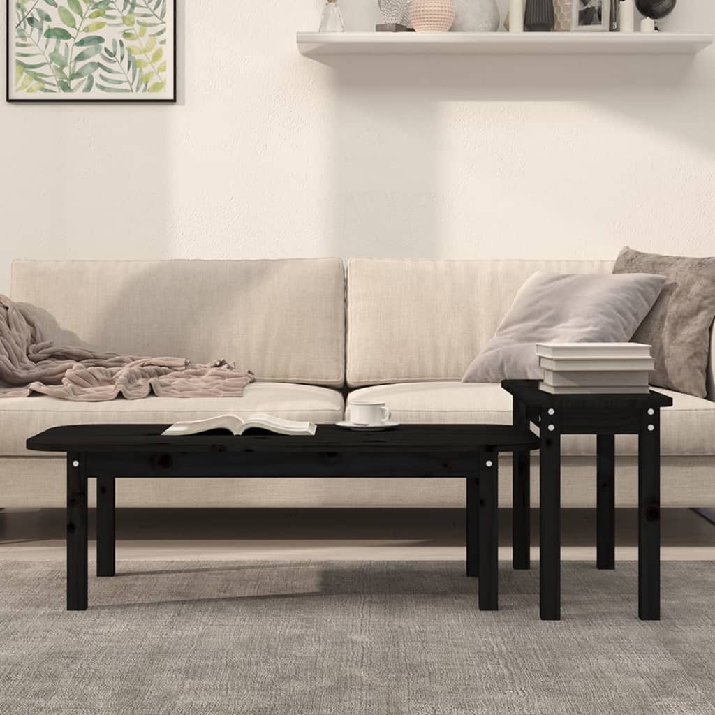 2-tlg. Couchtisch-Set Schwarz Massivholz Kiefer - Pazzar.ch
