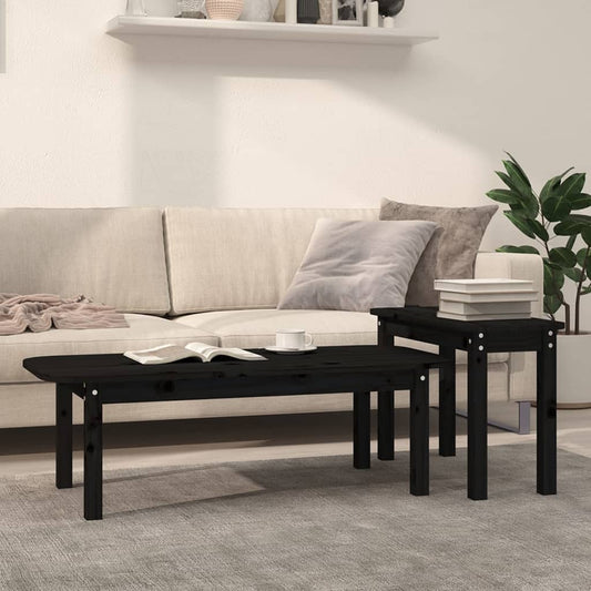 2-tlg. Couchtisch-Set Schwarz Massivholz Kiefer - Pazzar.ch