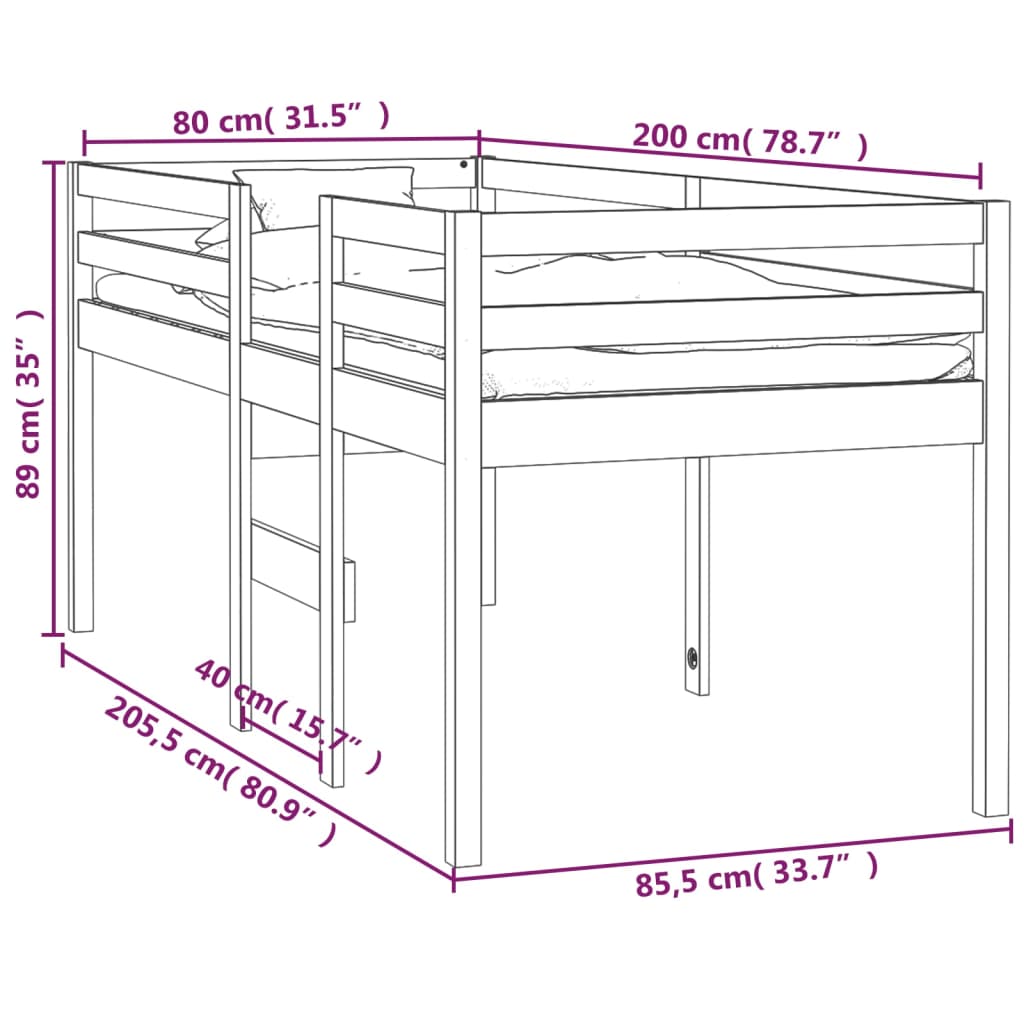 Hochbett Weiß 80x200 cm Massivholz Kiefer - Pazzar.ch