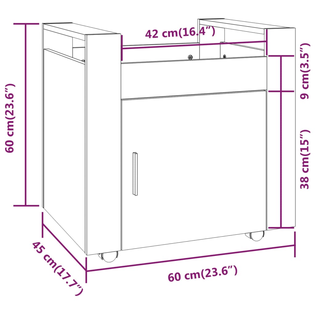 Bürowagen Grau Sonoma 60x45x60 cm Holzwerkstoff - Pazzar.ch