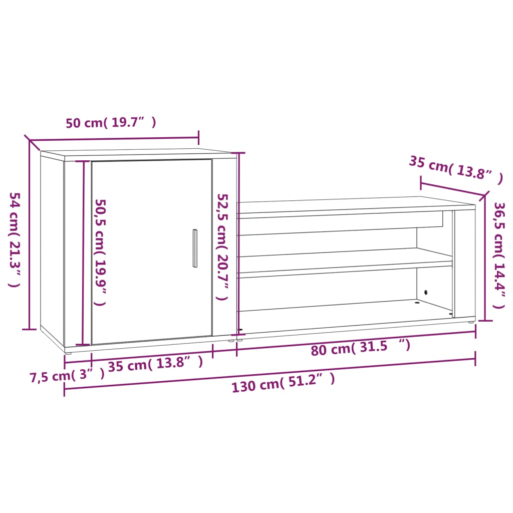 Schuhschrank Braun Eichen-Optik 130x35x54 cm Holzwerkstoff - Pazzar.ch
