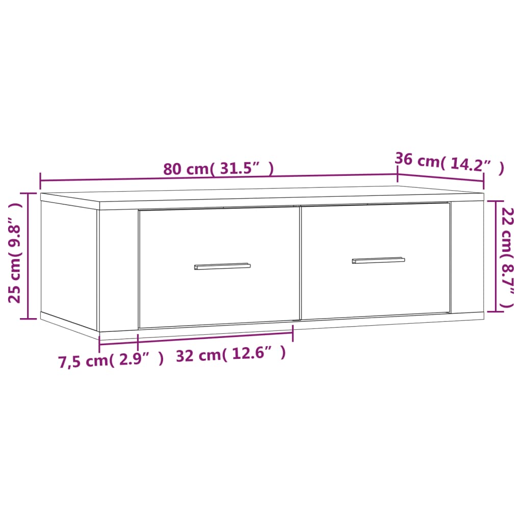 TV-Wandschrank Grau Sonoma 80x36x25 cm Holzwerkstoff - Pazzar.ch