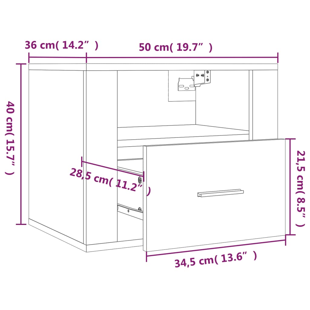 Wand-Nachttische 2 Stk. Braun Eichen-Optik 50x36x40 cm