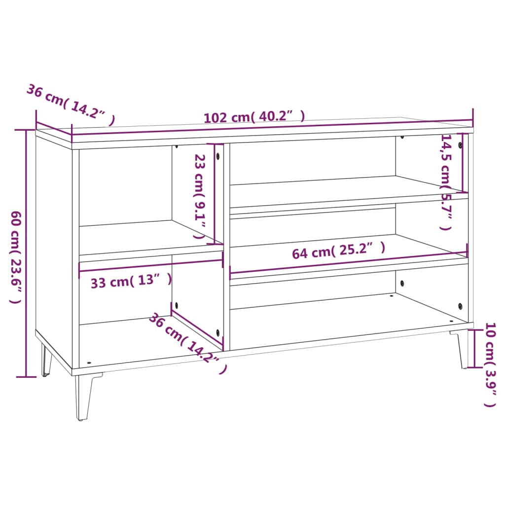 Schuhregal Sonoma-Eiche 102x36x60 cm Holzwerkstoff - Pazzar.ch