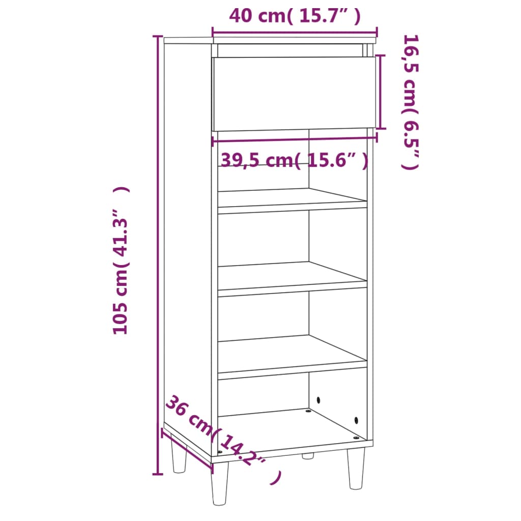 Schuhschrank Räuchereiche 40x36x105 cm Holzwerkstoff - Pazzar.ch