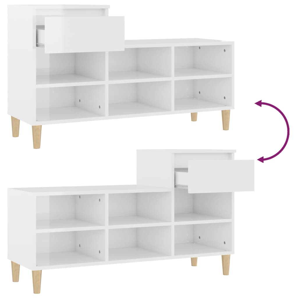 Schuhregal Hochglanz-Weiß 102x36x60 cm Holzwerkstoff - Pazzar.ch