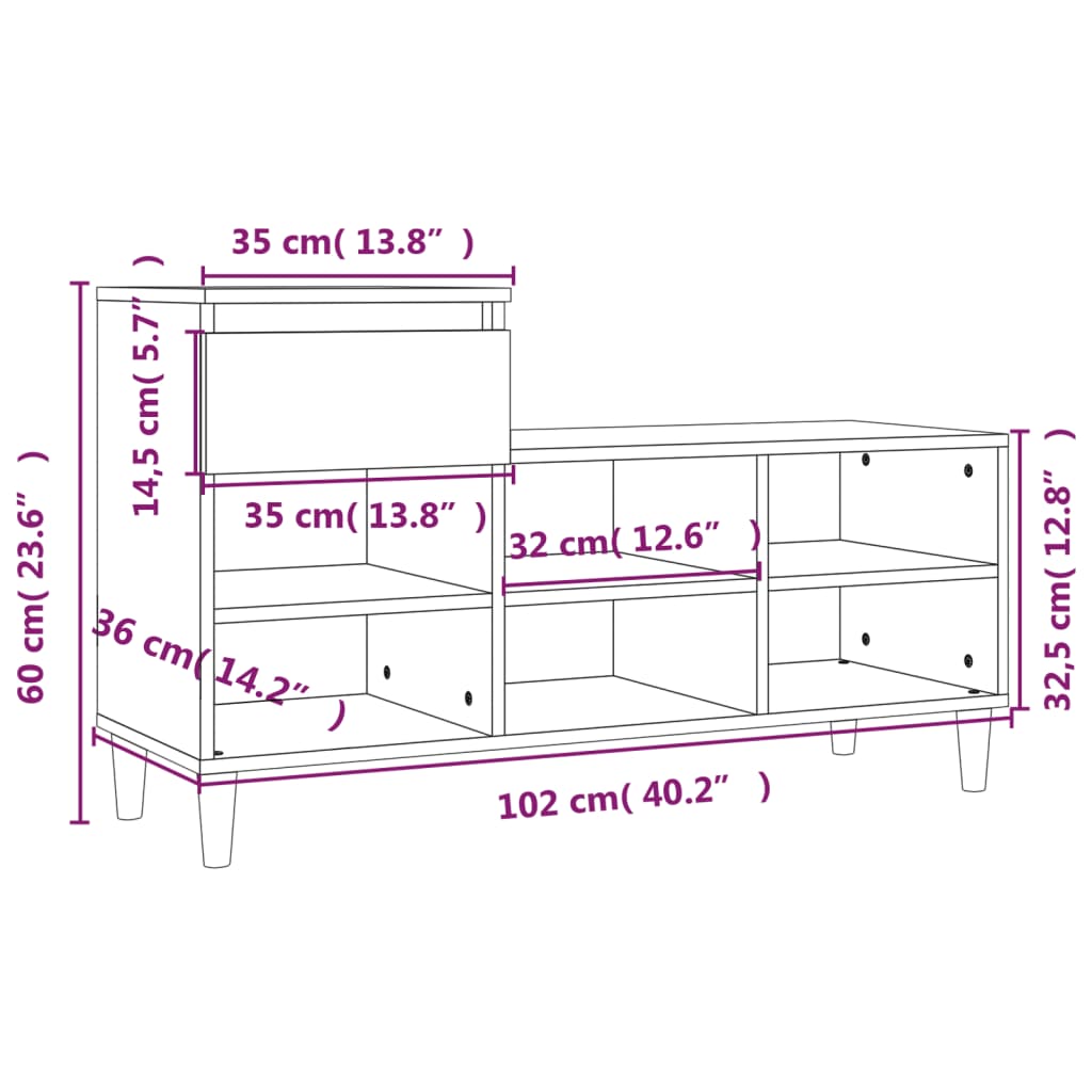 Schuhregal Hochglanz-Weiß 102x36x60 cm Holzwerkstoff - Pazzar.ch