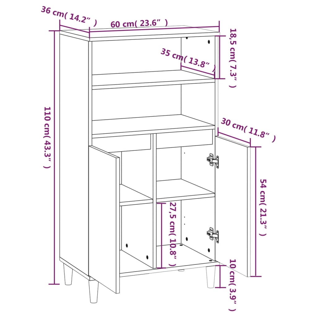 Highboard Schwarz 60x36x110 cm Holzwerkstoff - Pazzar.ch