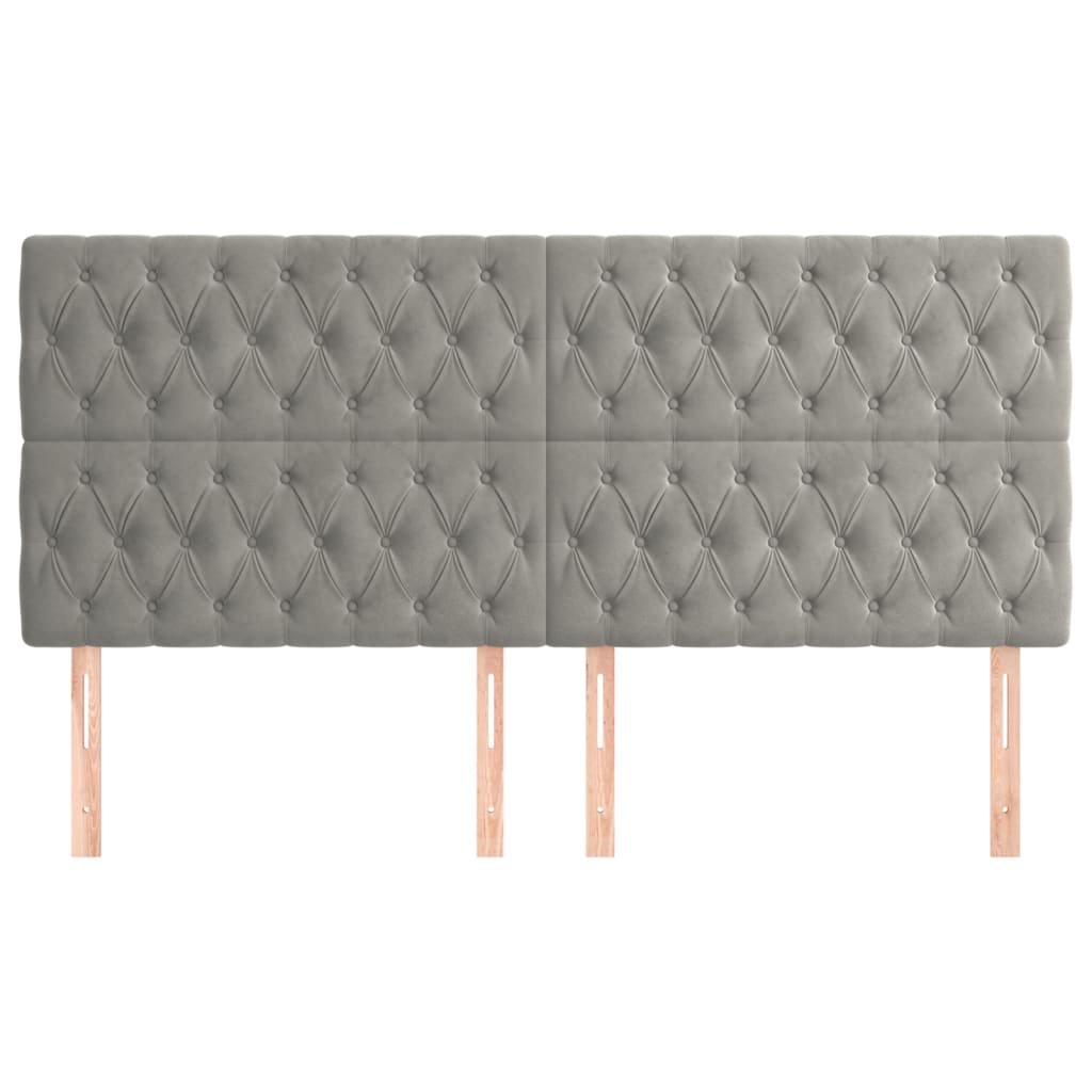 Kopfteile 4 Stk. Hellgrau 100x7x78/88 cm Samt