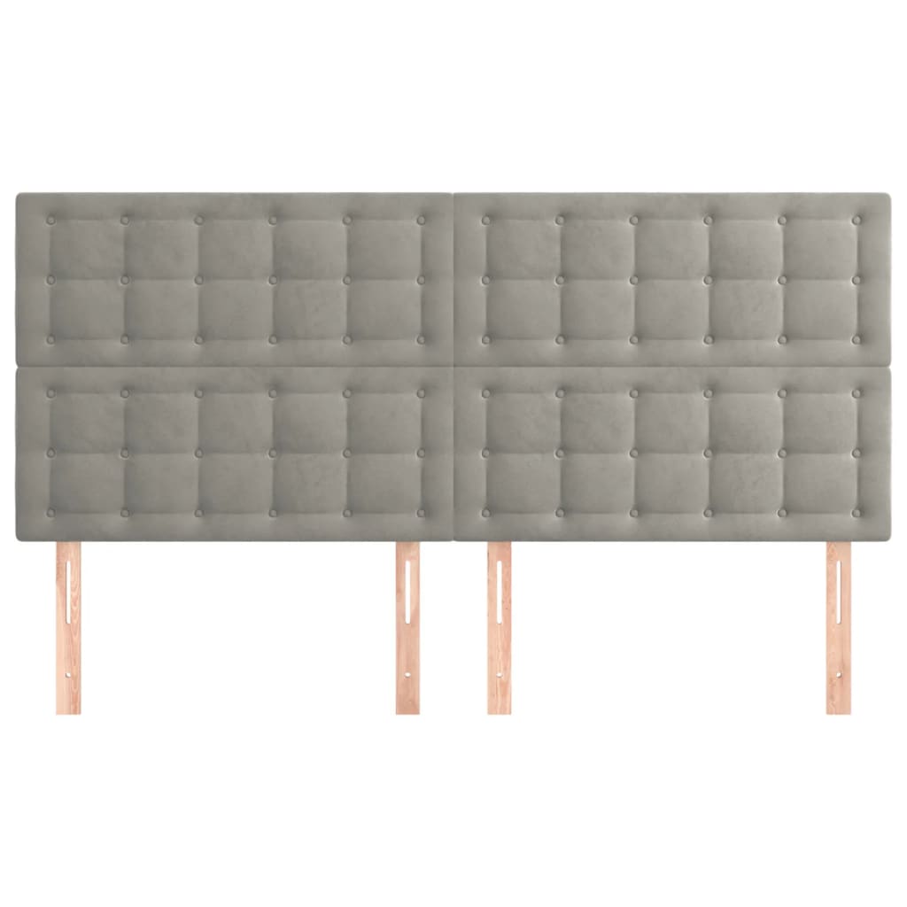 Kopfteile 4 Stk. Hellgrau 100x5x78/88 cm Samt