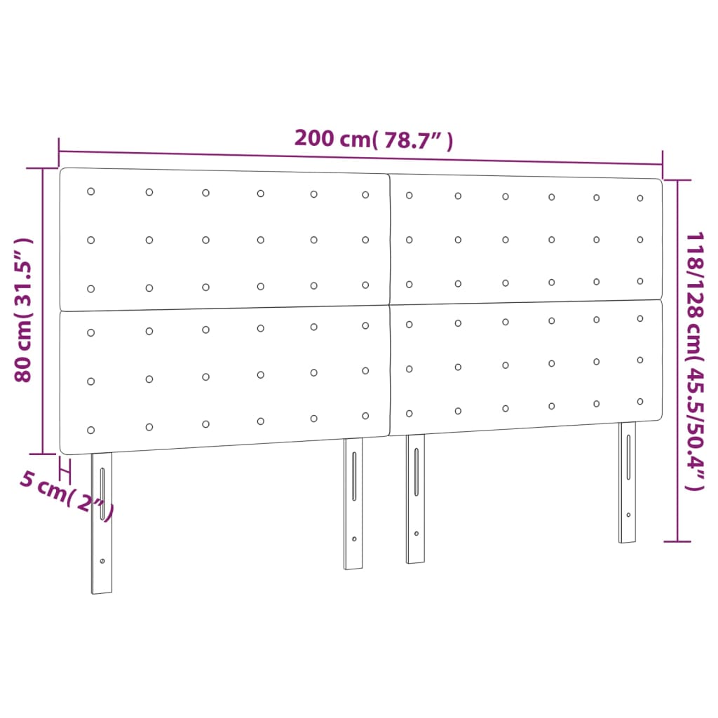 Kopfteile 4 Stk. Hellgrau 100x5x78/88 cm Samt