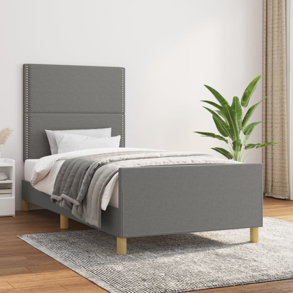 Bettgestell mit Kopfteil Dunkelgrau 90x190 cm Stoff - Pazzar.ch