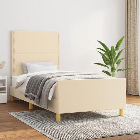 Bettgestell mit Kopfteil Creme 90x190 cm Stoff - Pazzar.ch