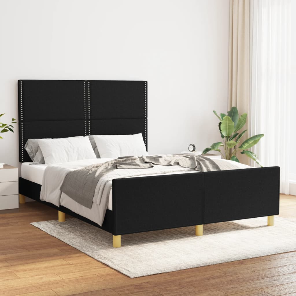 Bettgestell mit Kopfteil Schwarz 140x190 cm Stoff - Pazzar.ch