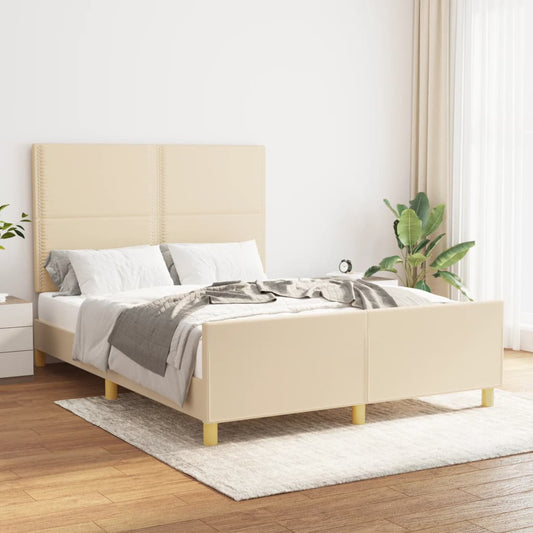 Bettgestell mit Kopfteil Creme 140x190 cm Stoff - Pazzar.ch