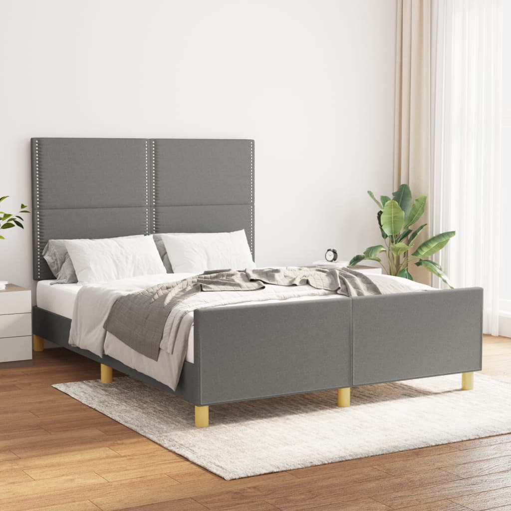 Bettgestell mit Kopfteil Dunkelgrau 140x200 cm Stoff - Pazzar.ch