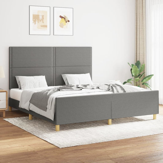 Bettgestell mit Kopfteil Dunkelgrau 160x200 cm Stoff - Pazzar.ch