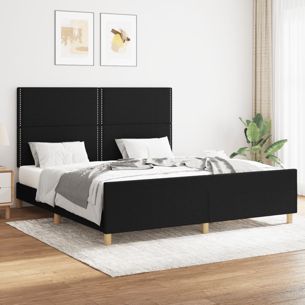 Bettgestell mit Kopfteil Schwarz 160x200 cm Stoff - Pazzar.ch