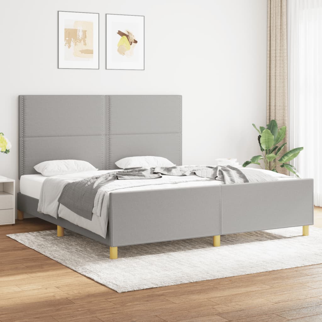 Bettgestell mit Kopfteil Hellgrau 180x200 cm Stoff - Pazzar.ch