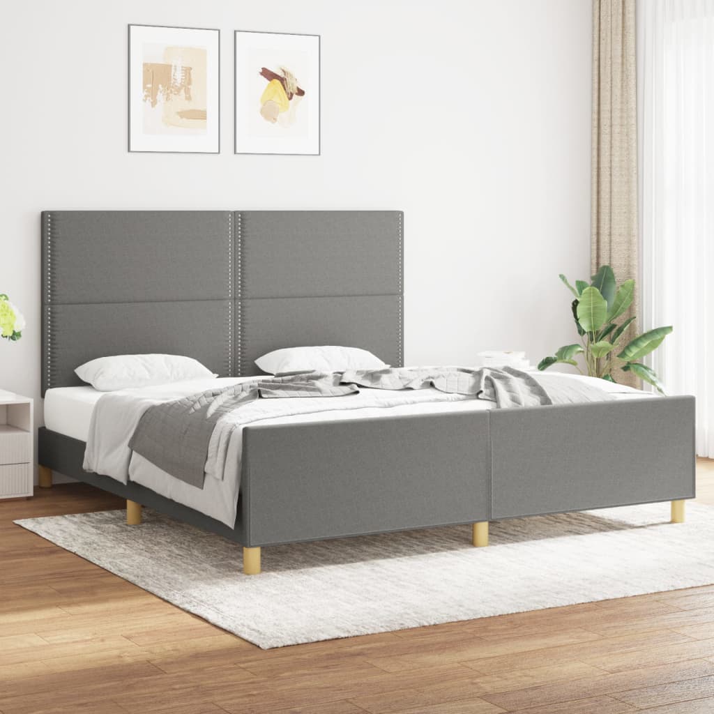 Bettgestell mit Kopfteil Dunkelgrau 180x200 cm Stoff - Pazzar.ch