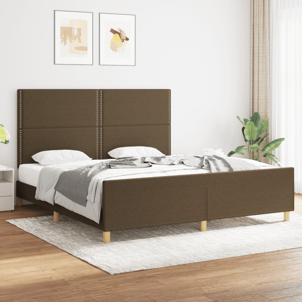 Bettgestell mit Kopfteil Dunkelbraun 180x200 cm Stoff - Pazzar.ch