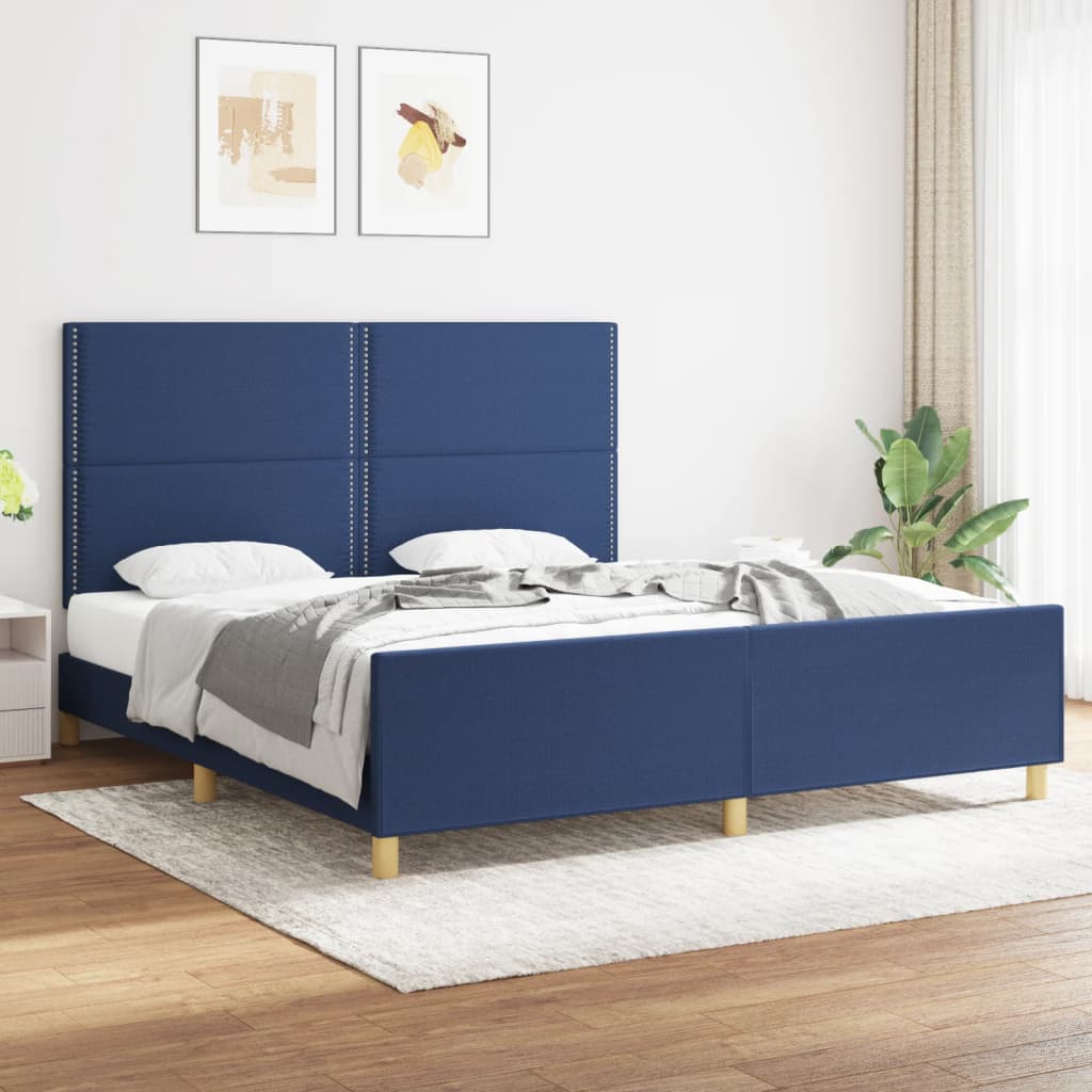 Bettgestell mit Kopfteil Blau 180x200 cm Stoff - Pazzar.ch