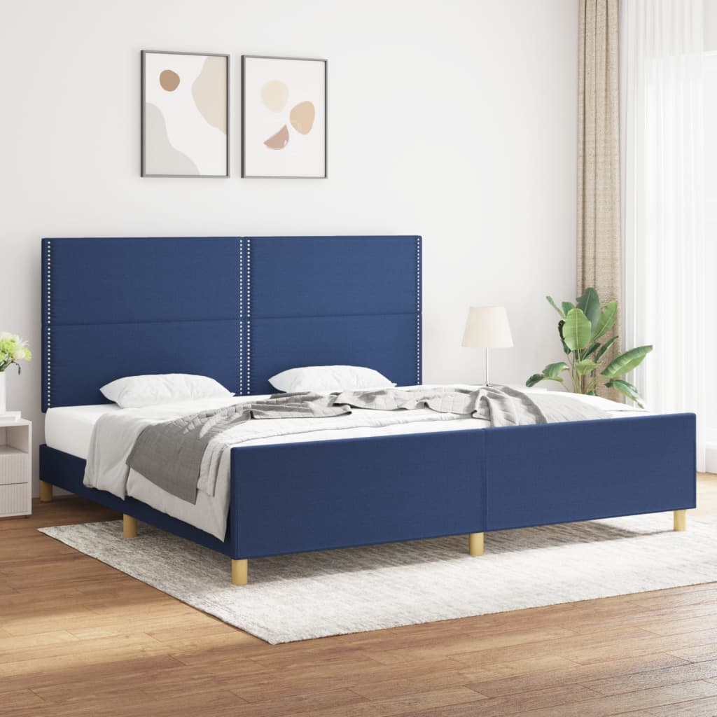 Bettgestell mit Kopfteil Blau 200x200 cm Stoff - Pazzar.ch
