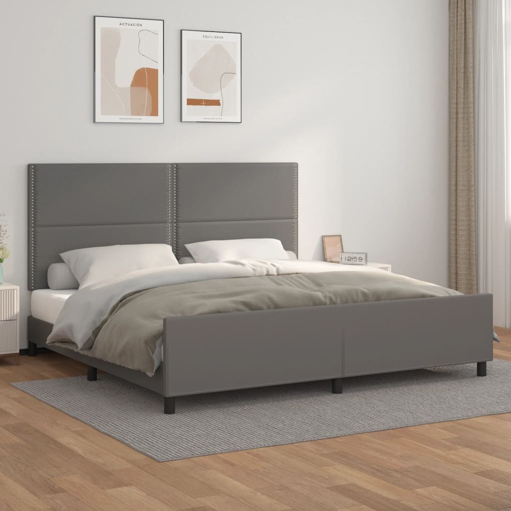 Bettgestell mit Kopfteil Grau 200x200 cm Kunstleder - Pazzar.ch