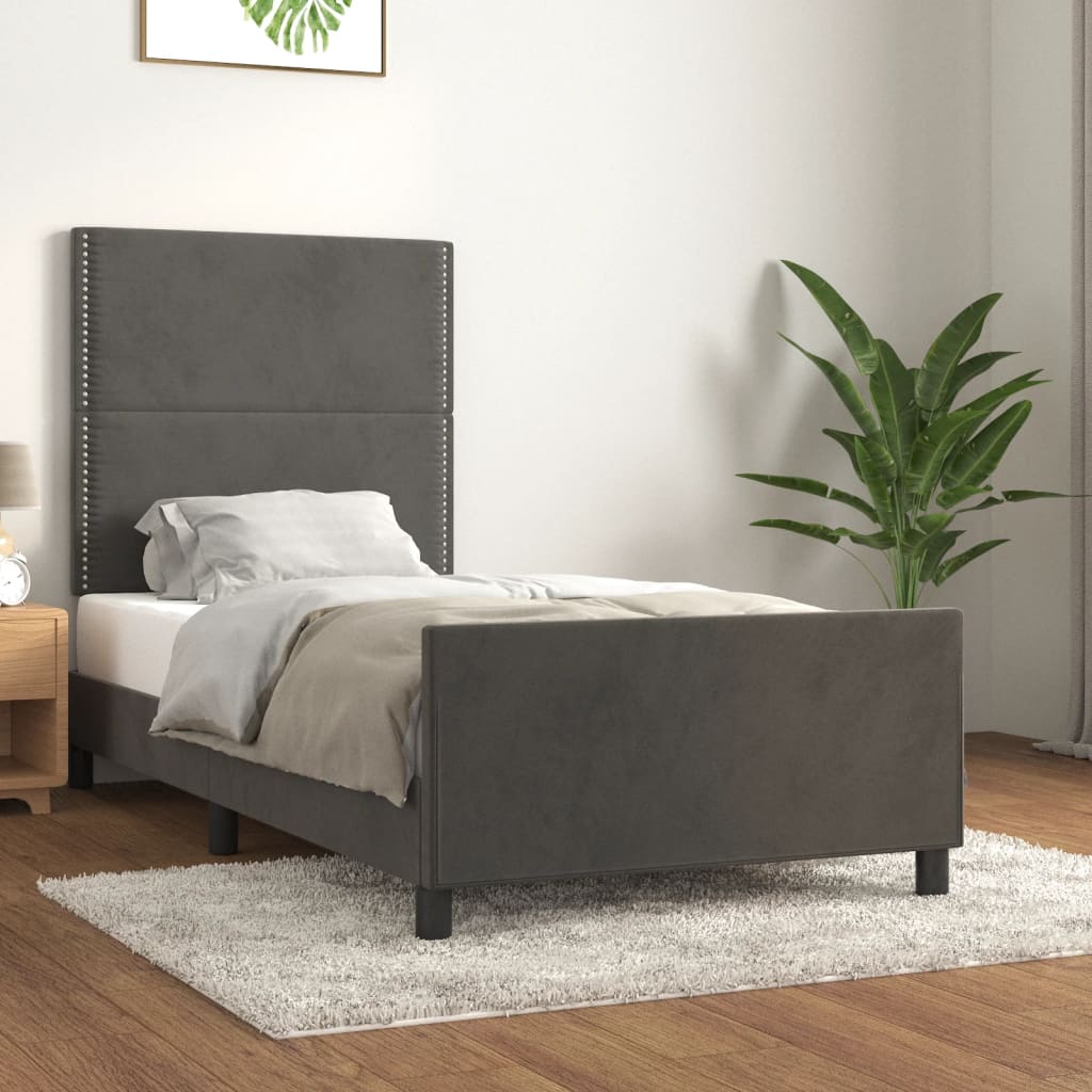 Bettgestell mit Kopfteil Dunkelgrau 80x200 cm Samt - Pazzar.ch