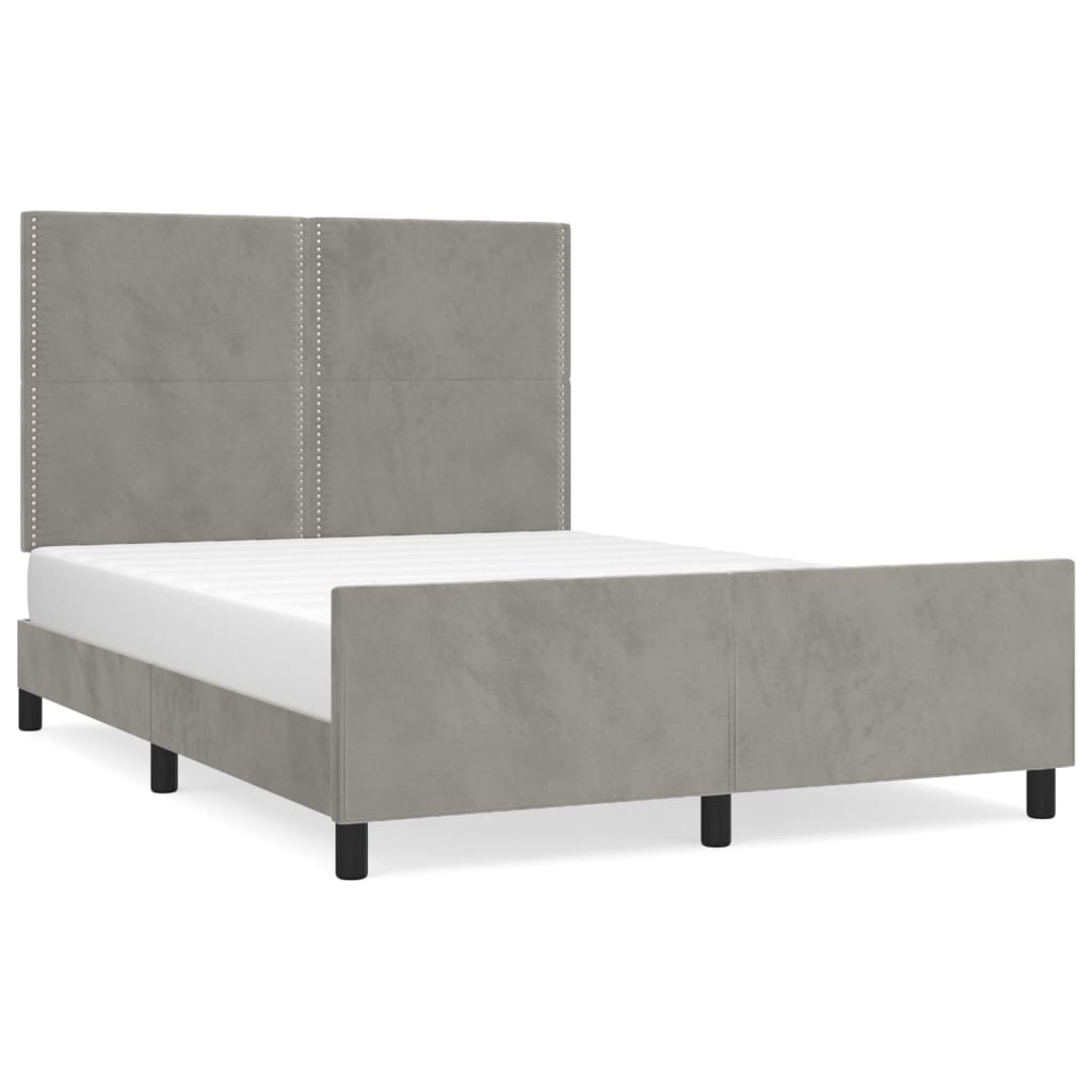 Bettgestell mit Kopfteil Hellgrau 140x190 cm Samt - Pazzar.ch