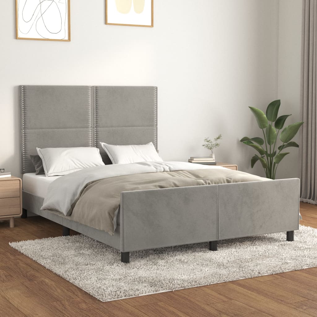 Bettgestell mit Kopfteil Hellgrau 140x190 cm Samt - Pazzar.ch