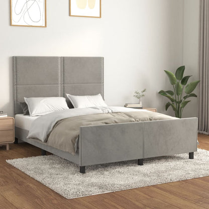 Bettgestell mit Kopfteil Hellgrau 140x200 cm Samt - Pazzar.ch