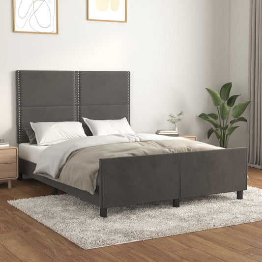 Bettgestell mit Kopfteil Dunkelgrau 140x200 cm Samt - Pazzar.ch